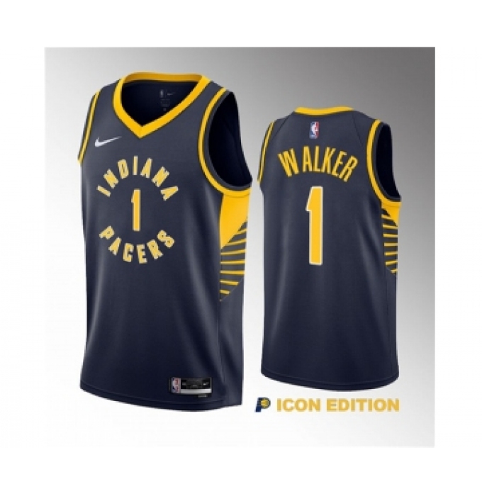 Men's Indiana Pacers #1 Jarace Walker Navy 2023 Draft Icon Edition Stitched Basketball Jersey