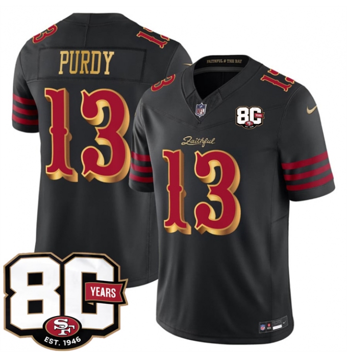 Men's San Francisco 49ers #13 Brock Purdy Black 80th Anniversary“Rivalries” 2026 F.U.S.E. Vapor Untouchable Limited Football Stitched Jersey