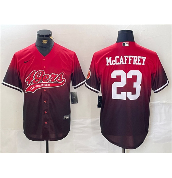 Men's San Francisco 49ers #23 Christian McCaffrey Red Black With Cool Base Baseball Stitched Jersey