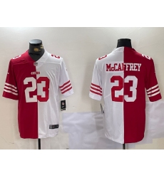 Men's San Francisco 49ers #23 Christian McCaffrey Red White Split Vapor Limited Stitched Jersey