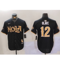 Men's New Orleans Saints #12 Chris Olave Black Cool Base Stitched Baseball Jerseys