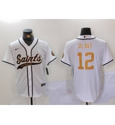 Men's New Orleans Saints #12 Chris Olave White Cool Base Stitched Baseball Jersey