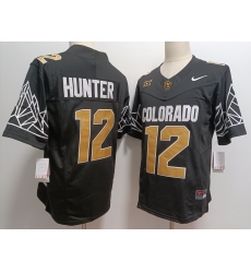 Men's Colorado Buffaloes #12 Travis Hunter Black Gold With XII Patch FUSE Vapor Stitched Jersey