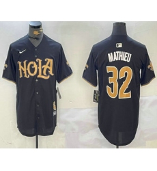 Men's New Orleans Saints #32 Tyrann Mathieu Black Nola Baseball Jersey