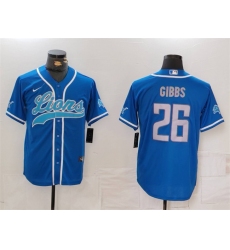 Men's Detroit Lions #26 Jahmyr Gibbs Blue Cool Base Stitched Baseball Jersey