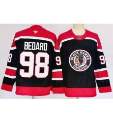 Men's Chicago Blackhawks #98 Connor Bedard Black 2024-25 Stitched Hockey Jersey