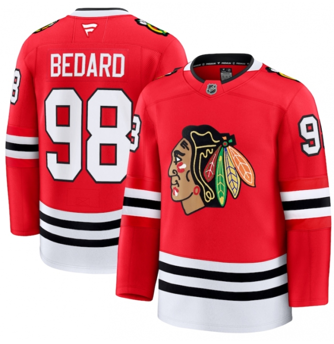 Men's Chicago Blackhawks #98 Connor Bedard Red 2024-25 Home Stitched Hockey Jersey