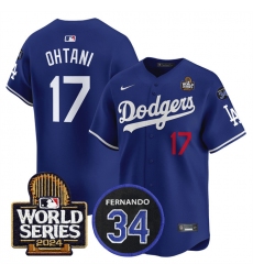 Men's Los Angeles Dodgers #17 Shohei Ohtani Royal 2024 World Series With Fernando Memorial Limited Stitched Baseball Jersey