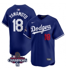 Men's Los Angeles Dodgers #18 Yoshinobu Yamamoto Royal 2024 World Series Champions Alternate Limited Stitched Baseball Jersey