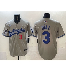 Men's Los Angeles Dodgers #3 Edwin Díaz Grey With 2025 World Series Champions Limited Stitched Baseball Jersey