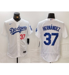 Men's Los Angeles Dodgers #37 Teoscar Hernandez Number White Flex Base Stitched Jersey