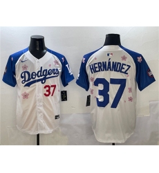 Men's Los Angeles Dodgers #37 Teoscar Hernandez White Royal 2025 Tokyo Series Limited Stitched Baseball Jersey