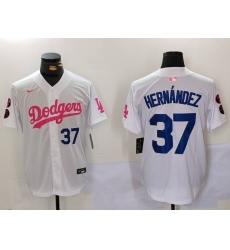 Men's Los Angeles Dodgers #37 Teoscar Hernández White Pink Vin & Kobe Stitched Baseball Jerseys