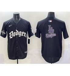 Men's Los Angeles Dodgers Team Big Logo Black 2025 LA Gothic Style With 2024 World Series Champions Vapor Premier Limited Stitched Baseball Jersey