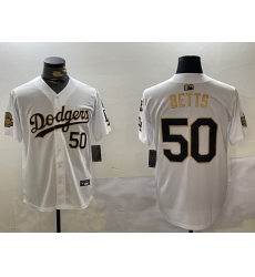 Men's los angeles dodgers #50 mookie betts white gold 2024 world series with fernando memorial limited stitched baseball jersey