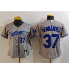 Women's Los Angeles Dodgers #37 Teoscar Hernandez Number Grey With Los Cool Base Stitched Jerseys