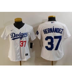 Women's Los Angeles Dodgers #37 Teoscar Hernandez Number White Cool Base Stitched Jersey