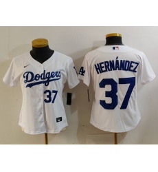 Women's Los Angeles Dodgers #37 Teoscar Hernandez Number White Cool Base Stitched Jerseys