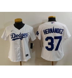 Women's Los Angeles Dodgers #37 Teoscar Hernandez White Cool Base Stitched Jersey