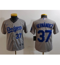 Youth Los Angeles Dodgers #37 Teoscar Hernandez Number Grey Cool Base Stitched Jerseys