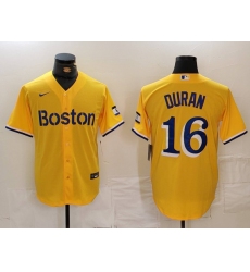 Men's Boston Red Sox #16 Jarren Duran Gold City Connect Stitched Baseball Jersey