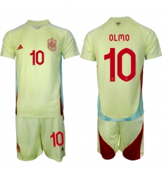 Men's Spain Team #10 Olmo 2024-25 Yellow Away Soccer Jersey Suit