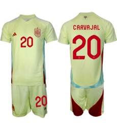 Men's Spain Team #20 Dani Carvajal 2024-25 Yellow Away Soccer Jersey Suit