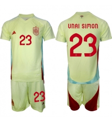 Men's Spain Team #23 Unai Simón 2024-25 Yellow Away Soccer Jersey Suit