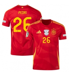 Men's Spain Team #26 Pedri Scarlet 2024 Home Soccer Jersey