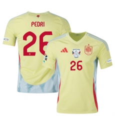 Men's Spain Team #26 Pedri Yellow 2024 Away Soccer Jersey