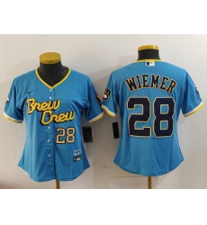 Women's Milwaukee Brewers #28 Joey Wiemer Blue 2022 City Connect Cool Base Stitched Jerseys