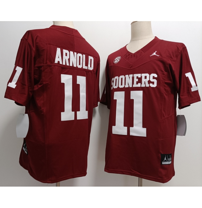 Men's Oklahoma Sooners #11 Jackson Arnold Red FUSE College Stitched Jersey