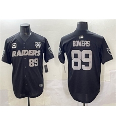 Men's Las Vegas Raiders #89 Brock Bowers Black With Nevada Silver Stat And 65th Anniversary 3-Star C Stitched Baseball Jersey
