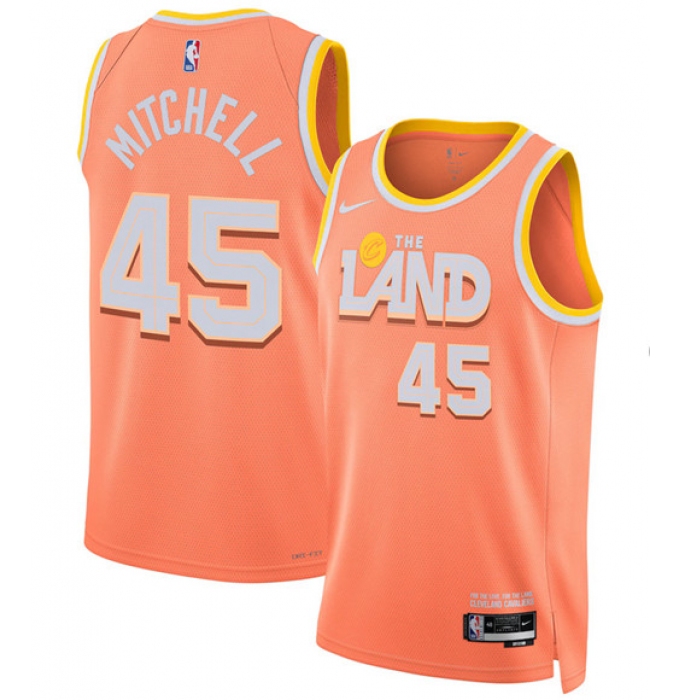 Men's Cleveland Cavaliers #45 Donovan Mitchell Orange 2025-26 City Edition Swingman Stitched Jersey