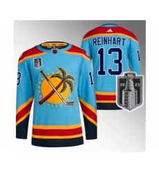 Men's Florida Panthers #13 Sam Reinhart Blue 2023 Stanley Cup Final Reverse Retro Stitched Jersey