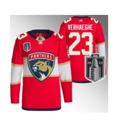 Men's Florida Panthers #23 Carter Verhaeghe Red 2023 Stanley Cup Final Stitched Jersey