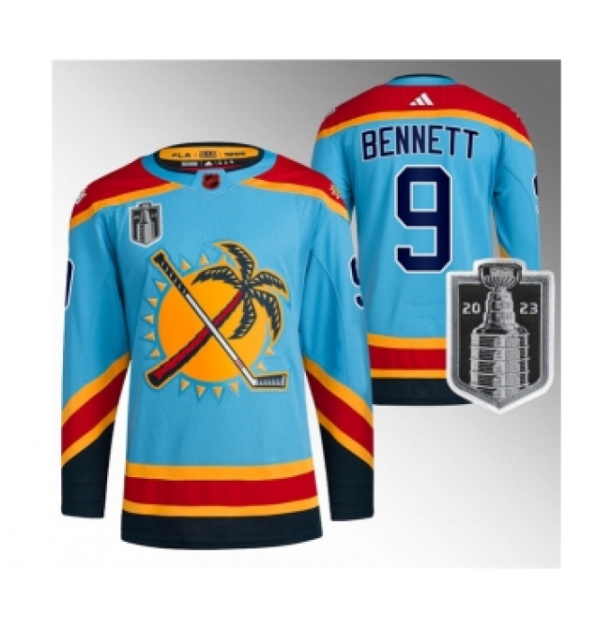 Men's Florida Panthers #9 Sam Bennett Blue 2023 Stanley Cup Final Reverse Retro Stitched Jersey