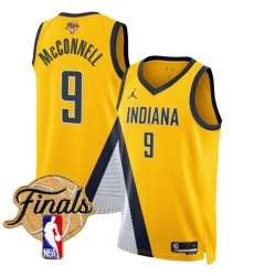 Men's Indiana Pacers #9 T.J. McConnell Yellow 2025 Finals Statement Edition Stitched Basketball Jersey