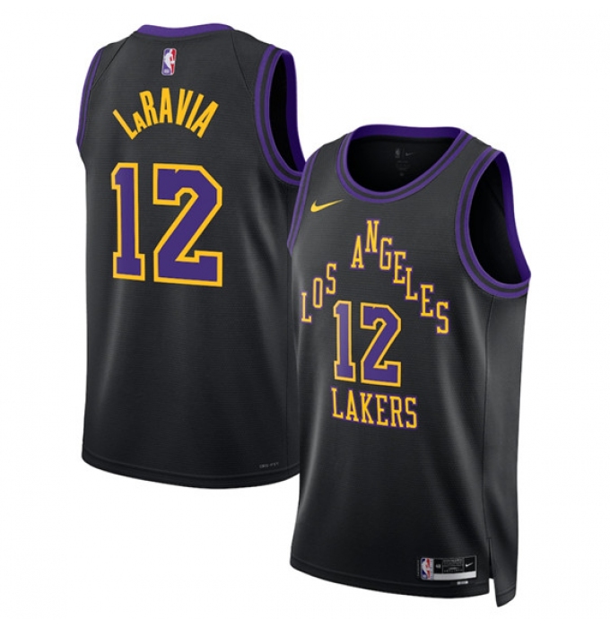 Men's Los Angeles Lakers #12 Jake LaRavia Black 2025-26 City Edition Stitched Basketball Jersey