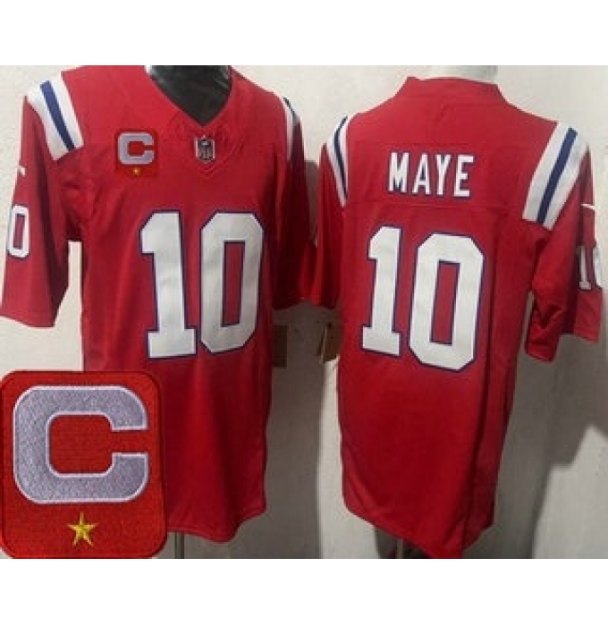 Men's New England Patriots #10 Drake Maye Limited Red Captain FUSE Vapor Jersey