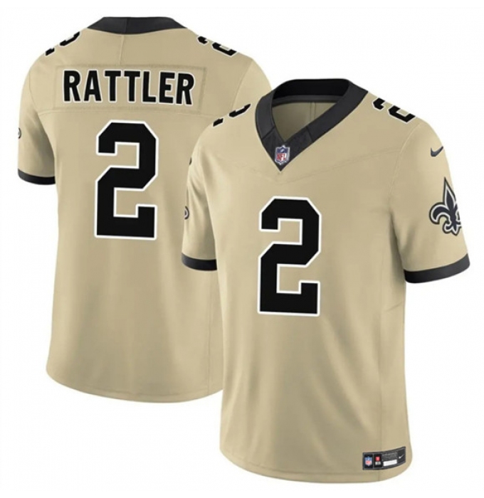 Men's New Orleans Saints #2 Spencer Rattler Gold 2025 F.U.S.E. Alternate Vapor Limited Football Stitched Jersey