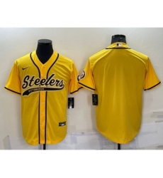 Men's Pittsburgh Steelers Blank Yellow With Patch Cool Base Stitched Baseball Jersey