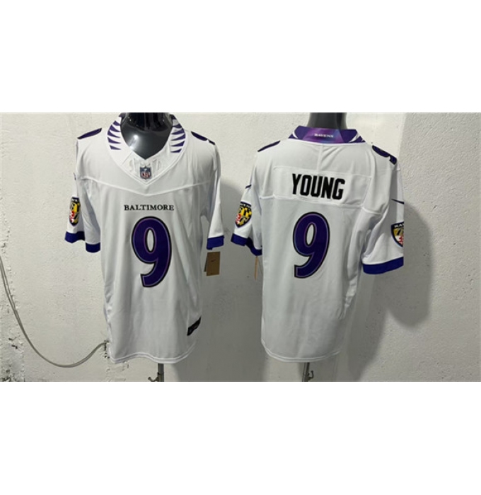 Men's Baltimore Ravens #9 Zion Young White 2026 F.U.S.E. Vapor Limited Football Stitched Jersey