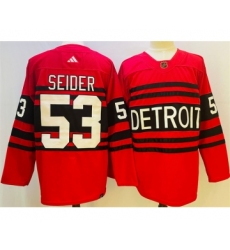 Men's Detroit Red Wings #53 Moritz Seider Red 2022-23 Reverse Retro Stitched Jersey