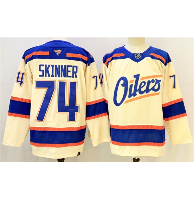 Men's Edmonton Oilers #74 Stuart Skinner Light Beige 2025 Alternate Stitched Hockey Jersey
