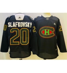 Men's Montreal Canadiens #20 Juraj Slafkovsky 2022 Black Warm Up History Night Stitched Jersey