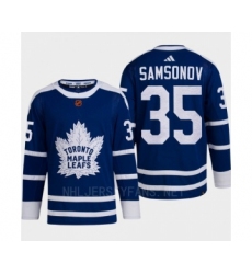 Men's Toronto Maple Leafs #35 Ilya Samsonov Blue 2022 Reverse Retro Primegreen Jersey