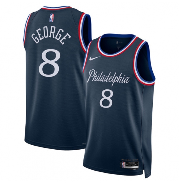 Men's Philadelphia 76ers #8 Paul George Navy 2025-26 City Edition Swingman Stitched Jersey