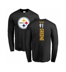 Football Pittsburgh Steelers #91 Kevin Greene Black Backer Long Sleeve T-Shirt