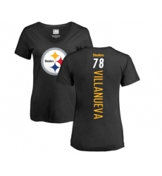 Football Women's Pittsburgh Steelers #78 Alejandro Villanueva Black Backer Slim Fit T-Shirt
